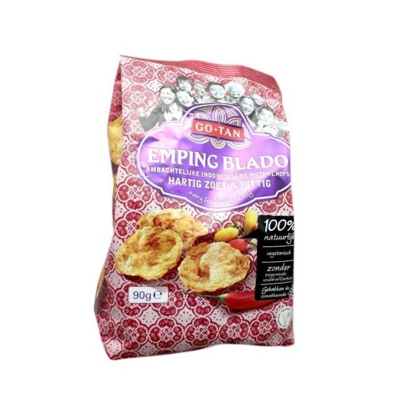 Go-Tan Emping Blado Hartig Zoet & Pittig / Snacks de Nuez Dulce, Salados y Picantes 90g Go-Tan Emping Blado Hartig Zoet & Pittig / Snacks de Nuez Dulce, Salados y Picantes 90g