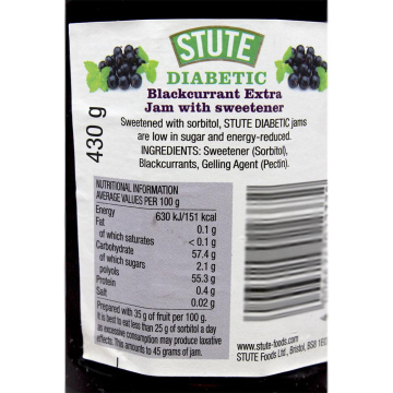 Stute Diabetic Blackcurrant Extra Jam / Mermelada de Grosellas Negras para Diabéticos 430g