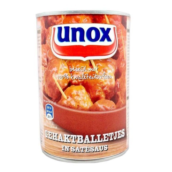 Unox Gehaktballetjes in Satésaus 420g/ Meatballs in Peanut Sauce Unox Gehaktballetjes in Satésaus 420g/ Meatballs in Peanut Sauce