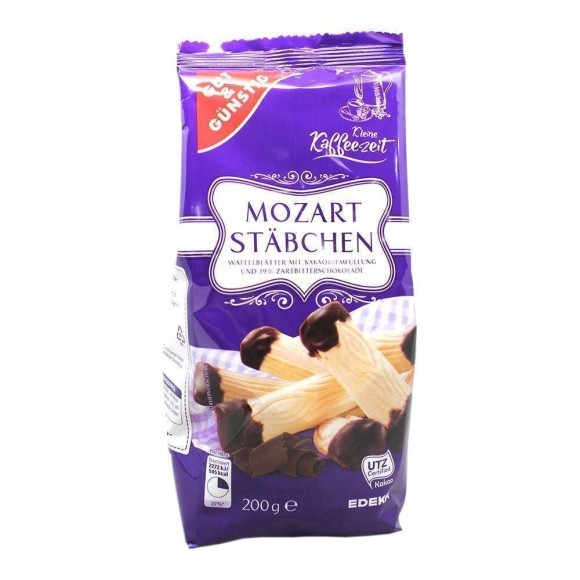 Gut&Günstig Mozart Stäbchen 200g/ Chocolate Filled Wafels Gut&Günstig Mozart Stäbchen 200g/ Chocolate Filled Wafels