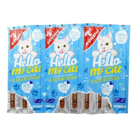 Gut&Günstig Hello My Cat Katzensticks mit Lachs / Palitos Salmón para Gatos x10 Gut&Günstig Hello My Cat Katzensticks mit Lachs / Palitos Salmón para Gatos x10