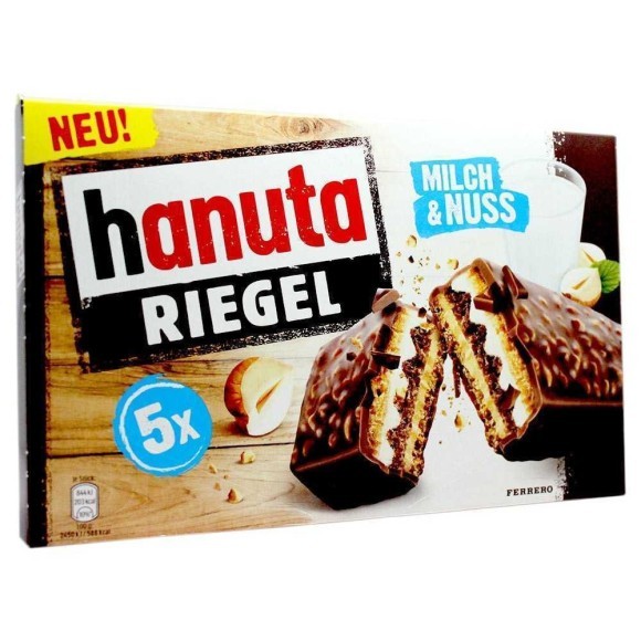 Ferrero Hanuta Riegel Milch&Nuss / Barquillo con Chocolate Leche y Avellanas x5 Ferrero Hanuta Riegel Milch&Nuss / Barquillo con Chocolate Leche y Avellanas x5