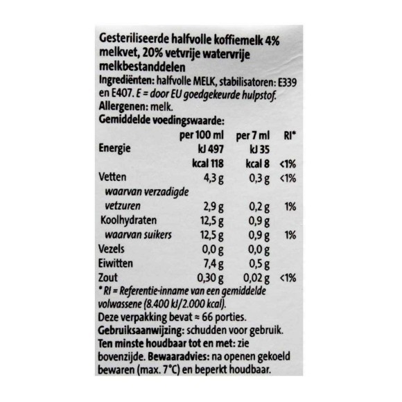 CostaBlanca Halfvolle Koffie Melk / Leche para Café Semi Desnatada 465ml CostaBlanca Halfvolle Koffie Melk / Leche para Café Semi Desnatada 465ml