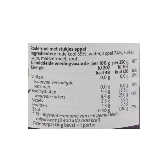 CostaBlanca Rode Kool met Appel 340g/ Red Cabbage with Apple CostaBlanca Rode Kool met Appel 340g/ Red Cabbage with Apple
