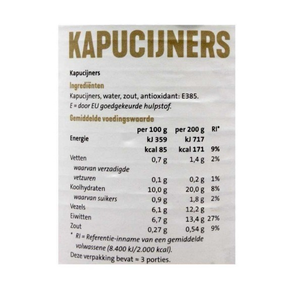 CostaBlanca Kapucijners / Legumbres 800g CostaBlanca Kapucijners / Legumbres 800g