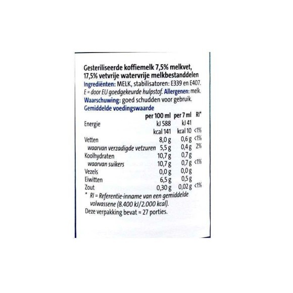 CostaBlanca Volle Koffiemelk / Leche para Café 200ml CostaBlanca Volle Koffiemelk / Leche para Café 200ml