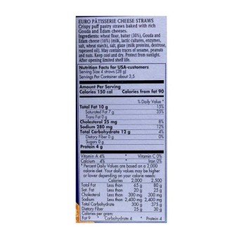 Euro Pâtisserie Butter Cheese Straws/ Hojaldre de Queso 100g