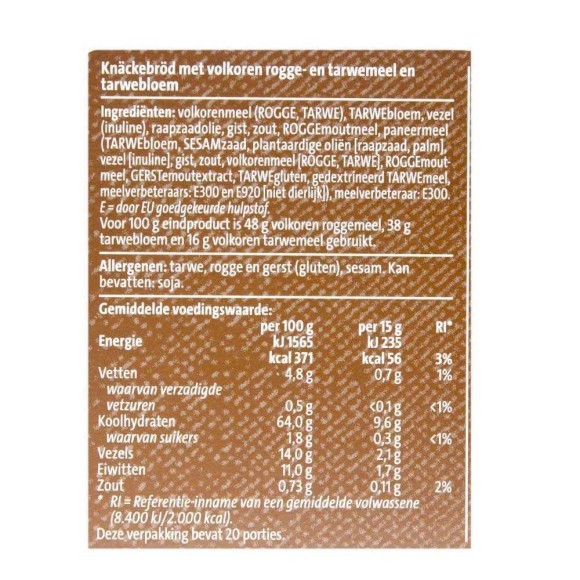 CostaBlanca Knäckerbröd Volkoren / Pan Crujiente Integral 375g CostaBlanca Knäckerbröd Volkoren / Pan Crujiente Integral 375g