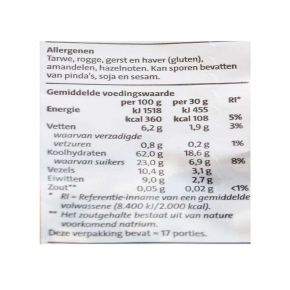 CostaBlanca Biologisch Muesli van Granen, Noten en Vruchten / Muesli Biológico 500g CostaBlanca Biologisch Muesli van Granen, Noten en Vruchten / Muesli Biológico 500g