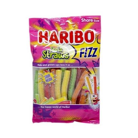 Haribo Soda Straws Fizz! / Palitos Ácidos Rellenos 180g Haribo Soda Straws Fizz! / Palitos Ácidos Rellenos 180g