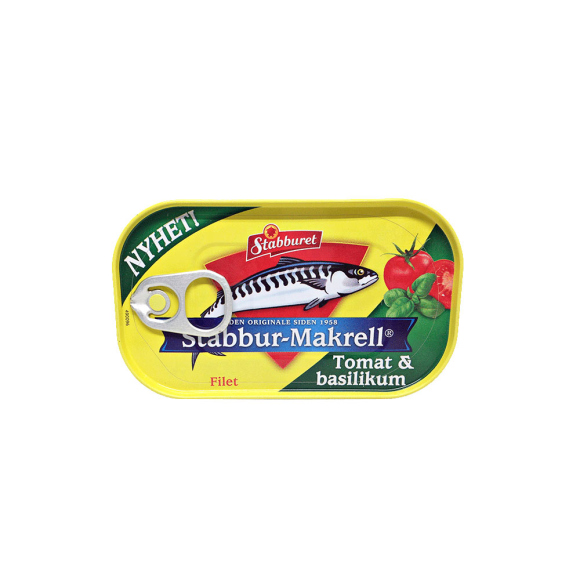 Stabburet Stabbur-Makrell Tomat i Basikilum / Mackerel Fillets in Tomato 110g Stabburet Stabbur-Makrell Tomat i Basikilum / Mackerel Fillets in Tomato 110g