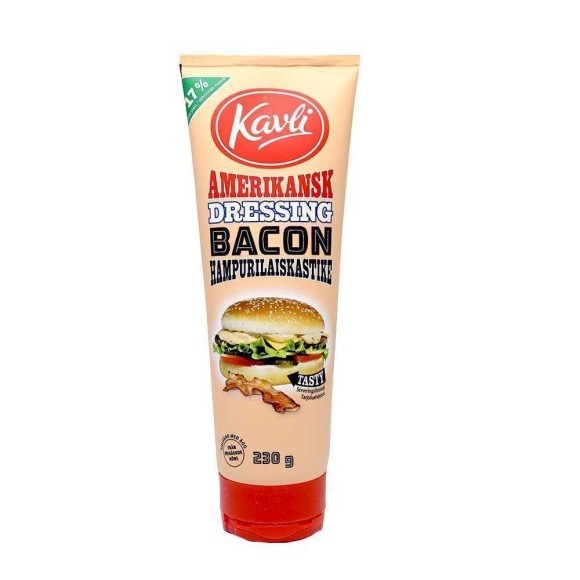 Kavli Amerikansk Dressing Bacon Hampurilaiskastike / Salsa para Hamburguesa Sabor Bacon 230g Kavli Amerikansk Dressing Bacon Hampurilaiskastike / Salsa para Hamburguesa Sabor Bacon 230g