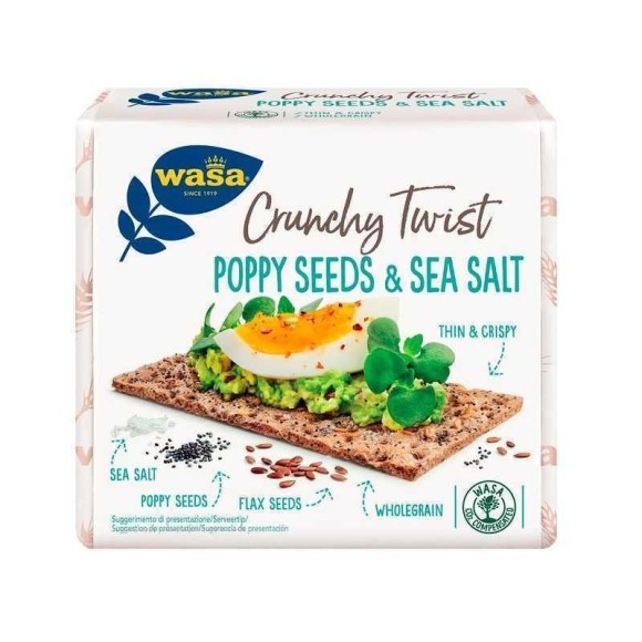 Wasa Crunchy Twist Poppy Seeds / Pan Crujiente con Semillas de Amapola 245g Wasa Crunchy Twist Poppy Seeds / Pan Crujiente con Semillas de Amapola 245g