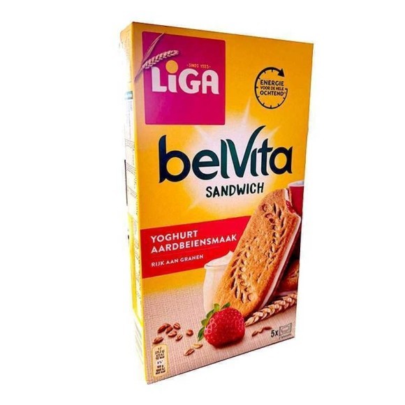Liga BelVita Sandwich Yoghurt Aardbeinsmaak / Sandwich Cookies with Yoghurt and Strawberries 300g Liga BelVita Sandwich Yoghurt Aardbeinsmaak / Sandwich Cookies with Yoghurt and Strawberries 300g