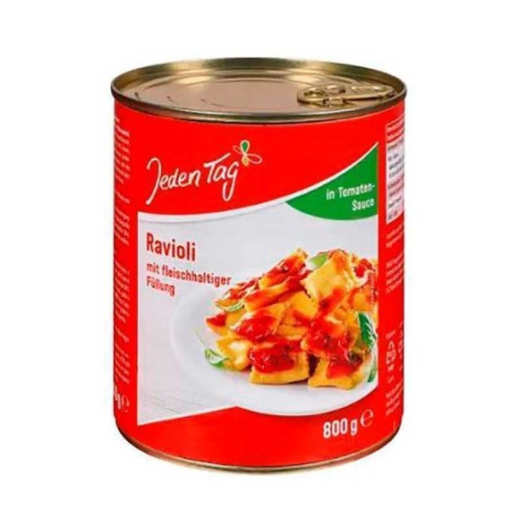 Jeden Tag Ravioli in Tomaten-Sauce / Raviolis en Salsa de Tomate 800g Jeden Tag Ravioli in Tomaten-Sauce / Raviolis en Salsa de Tomate 800g