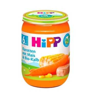 HiPP Karotten mit Mais und Bio-Kalb / Carrot, Corn and Beef Baby Food 190g