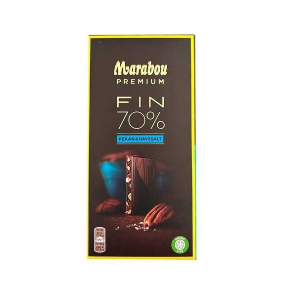 Marabou Premium Fin 70% Pekan & Havssalt / Dark Chocolate 70% with Pecans and Sea Salt 100g Marabou Premium Fin 70% Pekan & Havssalt / Dark Chocolate 70% with Pecans and Sea Salt 100g