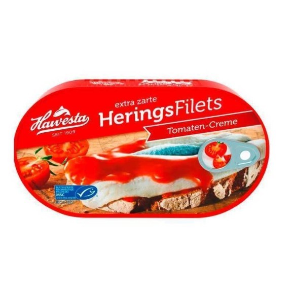 Hawesta Extra Zarte Heringsfilets in Toamten-Creme / Arenques en Crema de Tomate 200g Hawesta Extra Zarte Heringsfilets in Toamten-Creme / Arenques en Crema de Tomate 200g