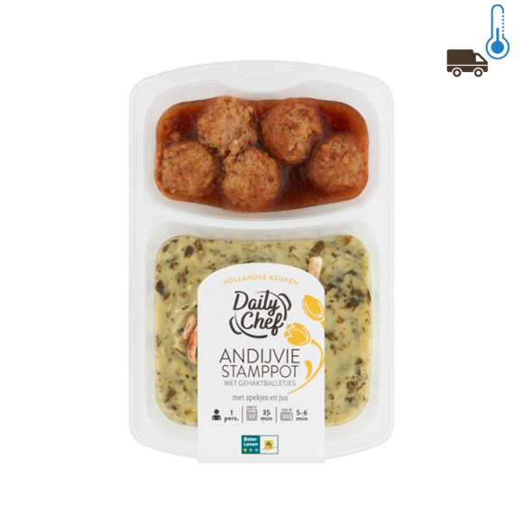 Daily Chef Andijvie Stamppot 500g / Endive Stew with Meatballs Daily Chef Andijvie Stamppot 500g / Endive Stew with Meatballs