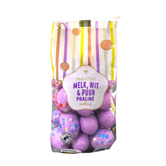 CostaBlanca Paaseitjes Melk, Wit & Puur Praliné Vulling 200g/ Easter Eggs Milk, White & Pure Praline Filling CostaBlanca Paaseitjes Melk, Wit & Puur Praliné Vulling 200g/ Easter Eggs Milk, White & Pure Praline Filling