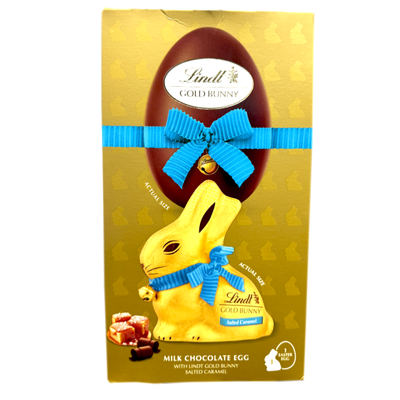 Lindt Milk Chocolate Egg With Gold Bunny Salted Caramel / Huevo de Chocolate con Conejo de Chocolate con Caramelo Salado 195g Lindt Milk Chocolate Egg With Gold Bunny Salted Caramel / Huevo de Chocolate con Conejo de Chocolate con Caramelo Salado 195g