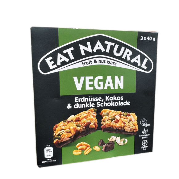 Eat Natural Vegan Erdnüsse, Kokos & Dunkle Schokolade 3x40g/ Peanuts, Coconut & Dark Chocolate Bar Eat Natural Vegan Erdnüsse, Kokos & Dunkle Schokolade 3x40g/ Peanuts, Coconut & Dark Chocolate Bar