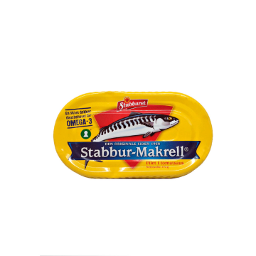 Stabburet Stabbur-Makrell Filet i Tomatsaus / Mackerel Fillets with Tomato 170g