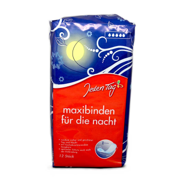 Jeden Tag Maxibinden Die Nacht x12/ Sanitary Towels Maxi Night