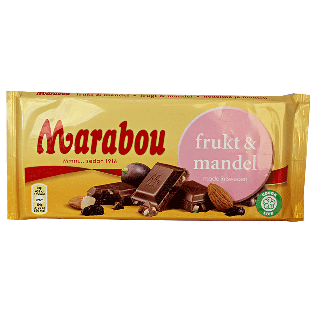 Marabou Frukt & Mandel / Chocolate con Fruta y Almendras 200g
