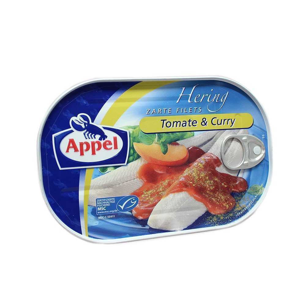 Appel Hering Filets in Tomaten Mit Curry 200g/ Herring with Tomato and Curry