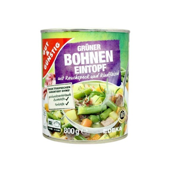 Gut&Günstig Grüner Bohnen Eintopf / Guiso de Judías Verdes 800g Gut&Günstig Grüner Bohnen Eintopf / Guiso de Judías Verdes 800g